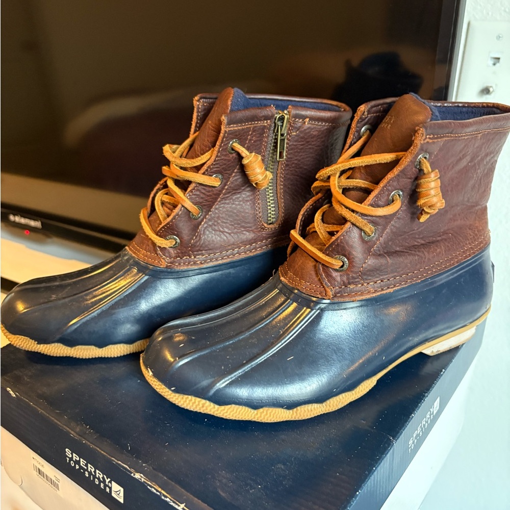 Sperry Leather and Navy Duck Boots